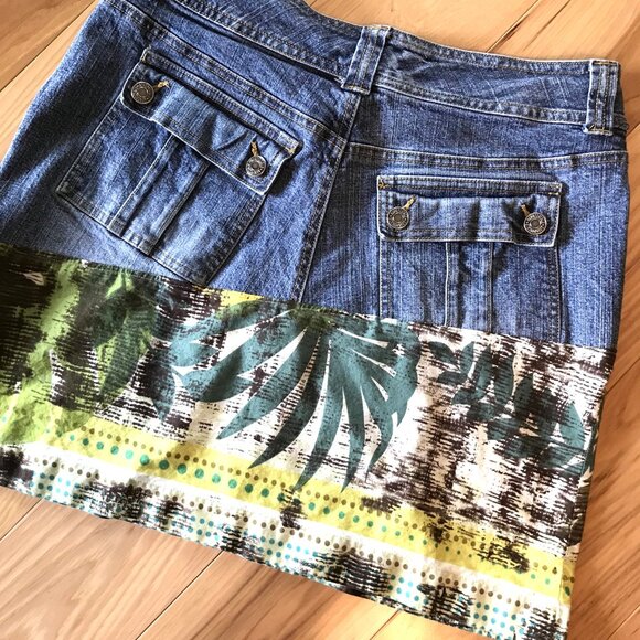 Reworked Denim Mini Skirt, Size 6 (Junior): Upcycled Handmade Boho Jean Skirt - Picture 3 of 11
